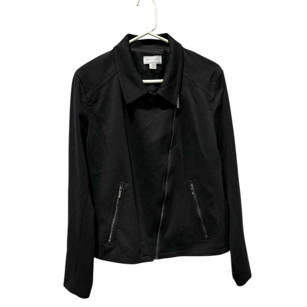 NWT Liz Claiborne Simply Liz black zip-front moto jacket Size XL - Picture 2 of 11